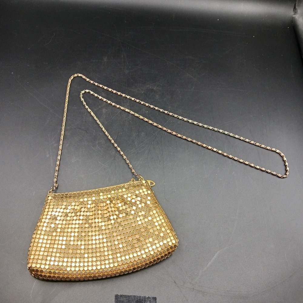 VINTAGE Mesh Purse Gold Metal Evening Bag Metal Rope Strap 70s 80s DISCO GLAM